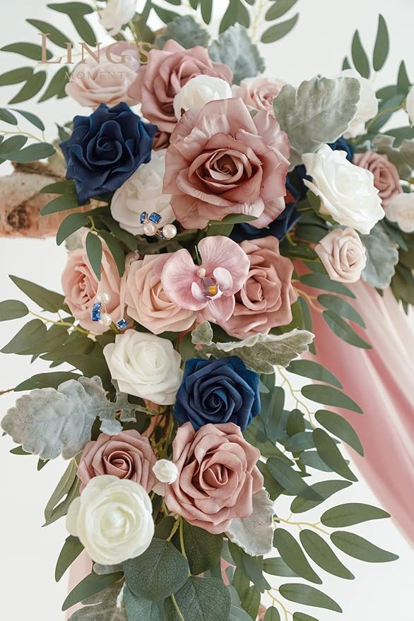 Artificial Flowers Wedding Arch Kit, Dusty Rose and Navy, 4-Piece