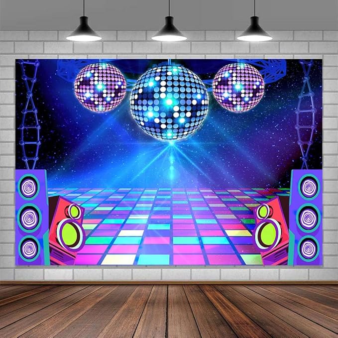 Dance Party Backdrop Retro 80s 90s Theme Stage Dance Ball Music Birthday Party Decoration DJ Photography Background 10 x 8 ft for Baby Shower Picture Photo Shoot Polyester Fabric, Blue