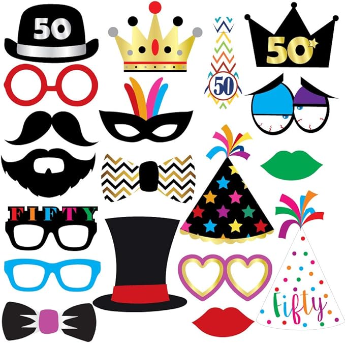 Photo Booth Props for 50th Birthday, 40 Pieces, Multicolor Funny Party Set
