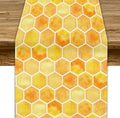 Honeycomb Bee Table Runner, Cute Abstract Geometric Yellow Honeycombs Print Table Cover for Kitchen Dining Table Indoor Outdoor Party Decor, 13x90inch