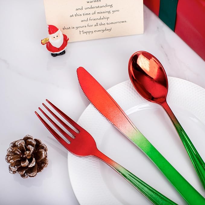 Plastic Spoons Christmas Party Set, 200 Pieces, Red and Green Disposable