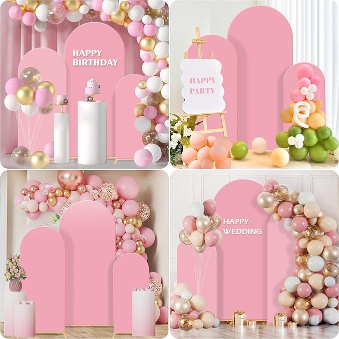 Background Support Equipment, Pink Metal Arch Set of 3 with Backdrop Fabric