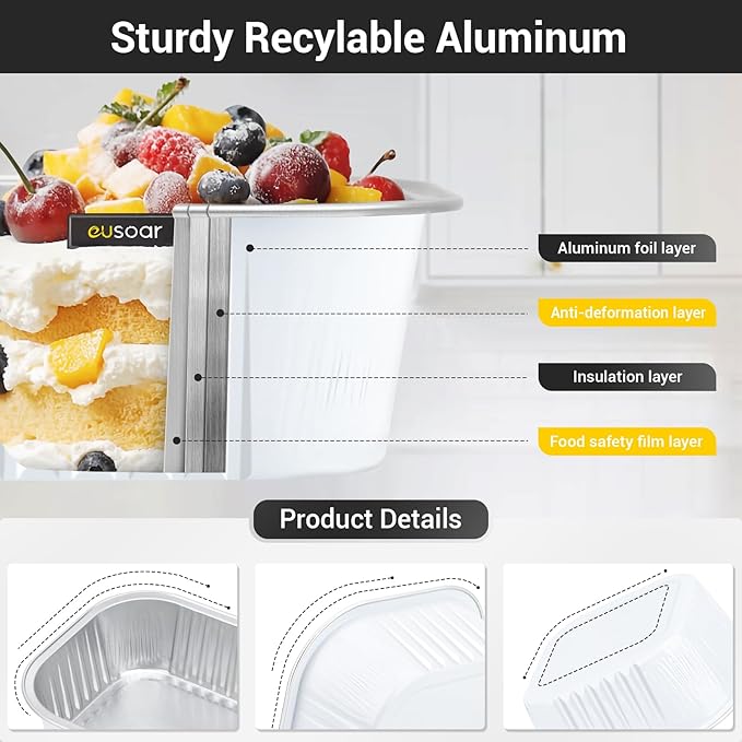 Baking Cups, 10 oz Aluminum Ramekins with Clear Lids, 100 Count