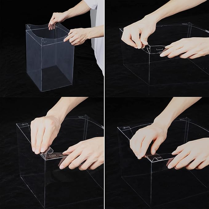 Bakery Cake Boxes, Clear 12x12x7 Inch, 6 Pack with White Ribbon