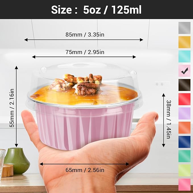 Baking Cups with Clear Lids, Pink Aluminum, 200 Count, 5 oz