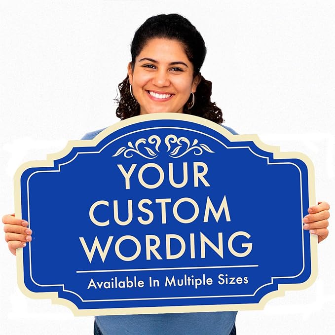 Custom Decorative Outdoor Metal Sign - Personalized Aluminum Driveway Sign, Waterproof, Made in USA - Design 2 Blue Steel 24x18 In