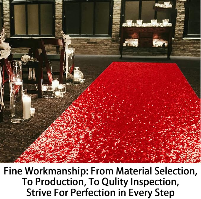 Aisle Runner Red Sequin Glitter Carpet 2 x 15 Ft
