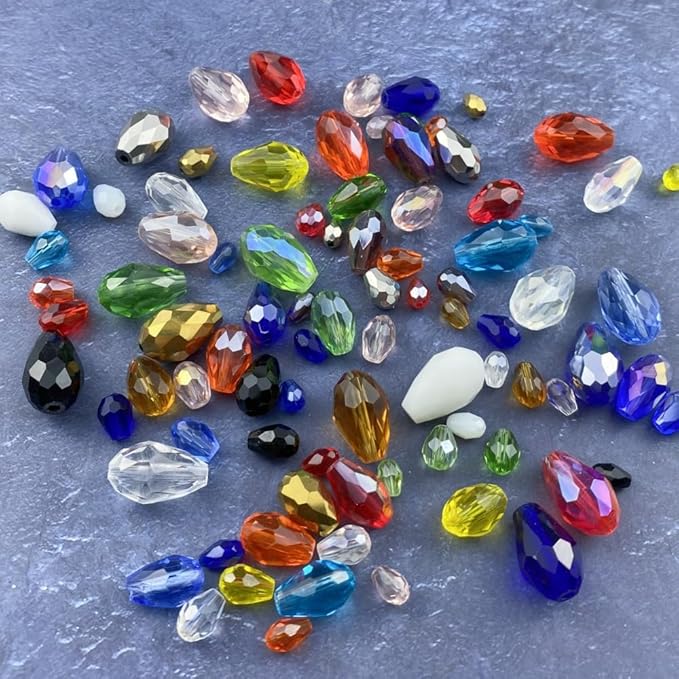 130pcs 6x8mm Teardrop Crystal Glass Beads Vertical Hole Faceted Glass Teardrop Spacer Beads for Bracelets Necklace Earring DIY Jewelry Making Craft(Blue AB)