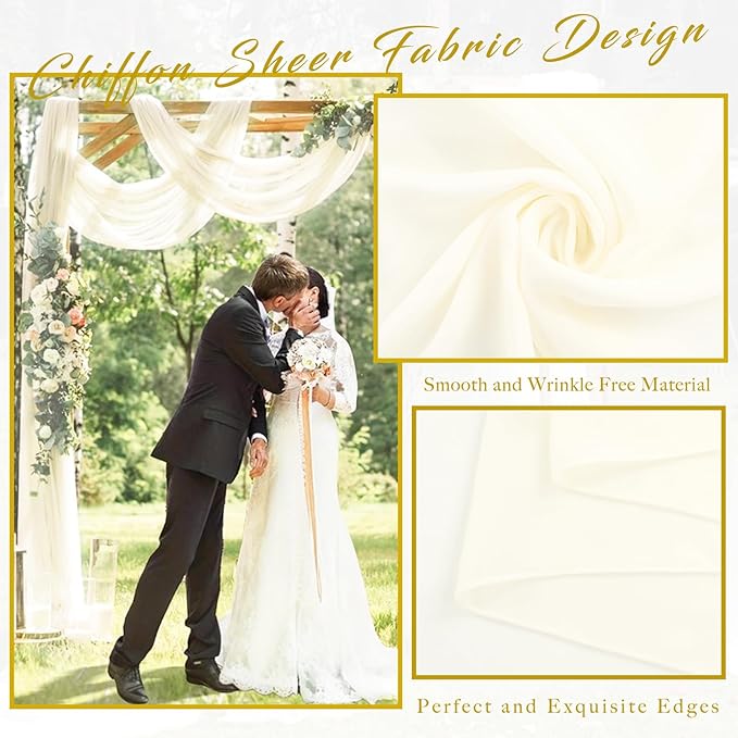 Wedding Arch Drape Fabric, Ivory Sheer Chiffon, 8 Panels 20 Ft x 28 In