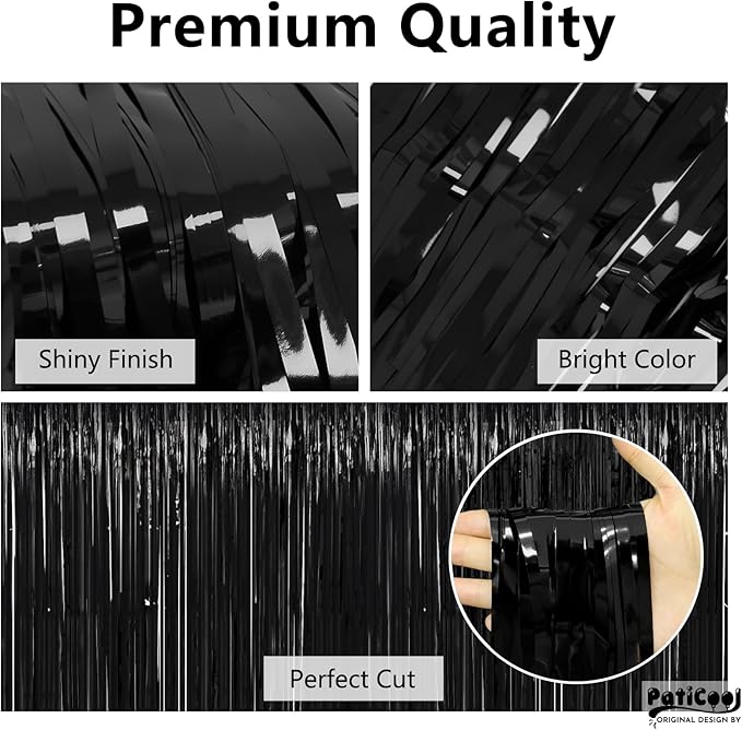 Streamers Black Metallic Glitter Tinsel Backdrop 4-Pack 3.2 x 8.2 FT