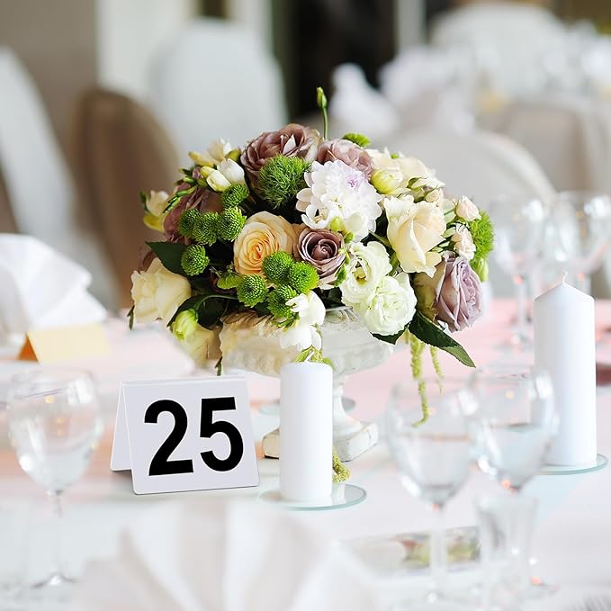 Tuanse Table Numbers 1-25 Acrylic Double Side Numbered Table Tents Plastic Restaurant Wedding Numbers Cards Signs for Party Banquets Wedding Reception(White, Black)