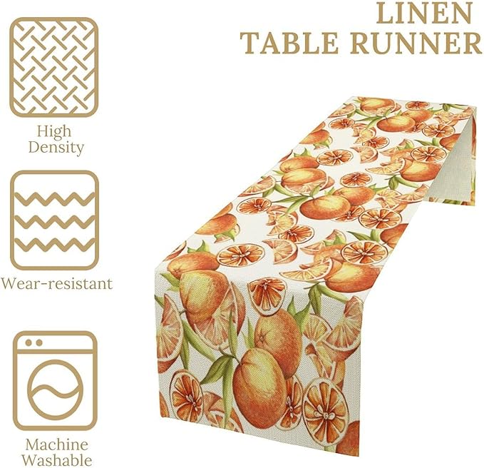 Spring Summer Orange Citrus Table Runner Sweet Fruit Botanical Print Little Cutie Dinner Runner for Farmhouse Baby Shower Party Holiday Home Kitchen Dining Table Decor 13x36