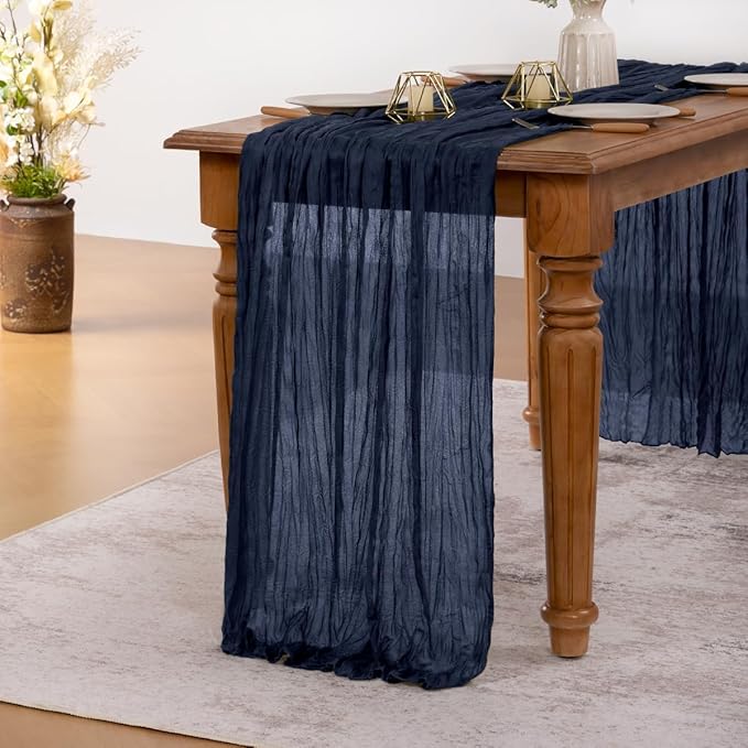 MLMW 6 Pack Navy Blue Table Runner Cheesecloth Boho Gauze Rustic Cheese Cloth Table Runner 160 inch Sheer 13.3ft for Graduation Wedding Party Baby Bridal Shower Birthday