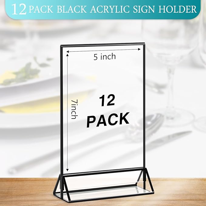 Acrylic Menu Holders, 12 Pack Black Frame Table Sign Holders