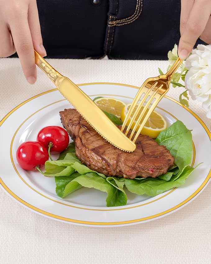 Disposable Gold Plastic Silverware Set, 150 Pieces Heavy-Duty Utensils