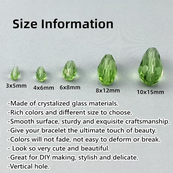 150pcs 4x6mm Teardrop Crystal Glass Beads for Jewelry Making, Faceted Vertical Hole Teardrop Glass Spacer Beads for Wind Chimes Bracelet Earring Necklace DIY Craft(Light Green)