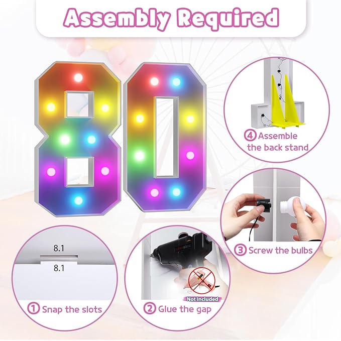 Birthday Decorations: 3FT Light-Up Marquee 80th Number Display