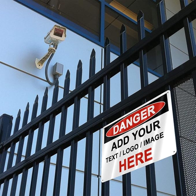 Custom Danger Signs Outdoor Metal - 12 x 8 Personalized Aluminum Caution Signs Rust-Proof Warning Sign Safety Signs for Home Business