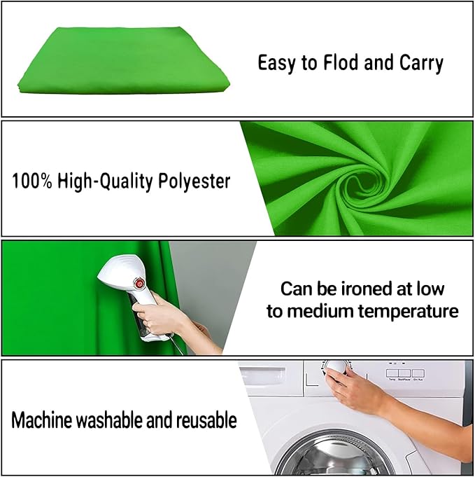 10x10FT Green Screen Backdrop Big Solid Color Photography Background for Video, Studio, Photo, Live, Editing Green Backgrounds