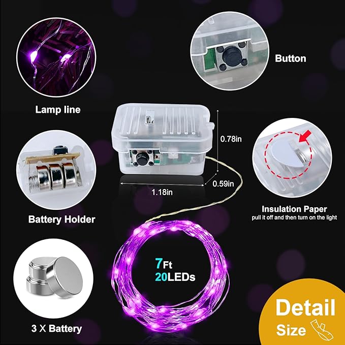 pozzolanas 24 Pack Pink Battery Operated String Lights - 7ft Waterproof Fairy Lights with 20 LEDs for Home, Mason Jar, Party, Wedding, Halloween, Christmas Decorations