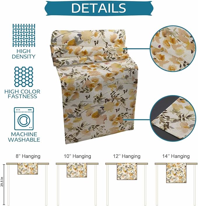 Vintage Orange Flower Cotton Linen Table Runner for Dining Kitchen, Wedding Outdoor Party Tablerunners Decoration, Farmhouse Botanical Floral Retro Dresser Scarf Coffee Tablecloth Runners 13x36 Inches