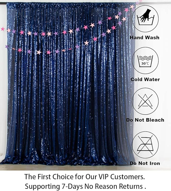 ShinyBeauty Sequin Backdrop 7FTx7FT Navy Blue Sequin Fabric Drapes Sparkle Backdrop for Photoshoot & Birthday Party