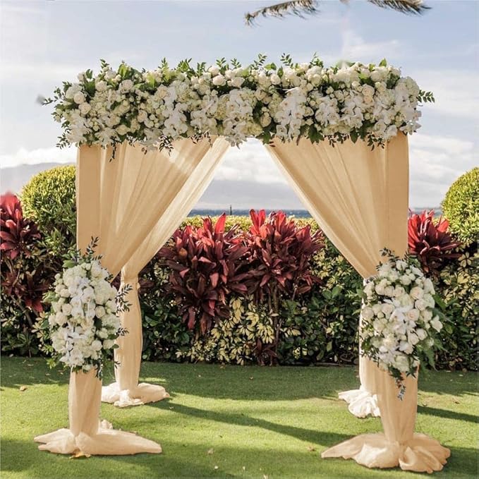 Wedding Arch Draping Fabric 2 Panels 30'' x 18FT Champagne Sheer Chiffon Arch Drapery for Photo Booth Bridal Shower Baby Shower Church Decor Newborn Photography Christening Outdoor Party