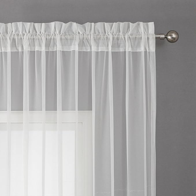 VISIONTEX White Sheer Voile Curtains, Decorative White Embossed European Rod Pocket Window Drapes for Home Kitchen, Living Room and Bedroom 54 x 95 Inch, Set of 2 Curtain Panels