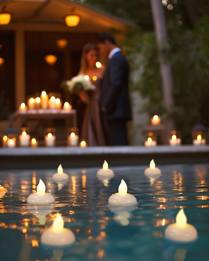 Homemory 200 Hours 24 Pack Flameless Floating Candles, Warm White Led Flickering Tealight Candles in Bulk, Decor for Wedding, Party, Centerpiece, Pool, Christmas