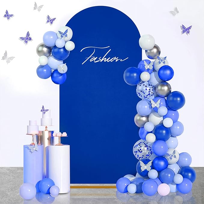 SoarDream 7.2FT Wedding Arch Cover Navy Blue Spandex Fitted Wedding Arch Stand Covers Fitted for Round Top Chiara Arch Cover Stretchy Backdrop for Birthday Birthday Party Balloon Decor