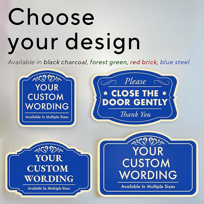 Custom Decorative Outdoor Metal Sign - Personalized Aluminum Driveway Sign, Waterproof, Made In USA - Design 3 Blue Steel 8x8 In