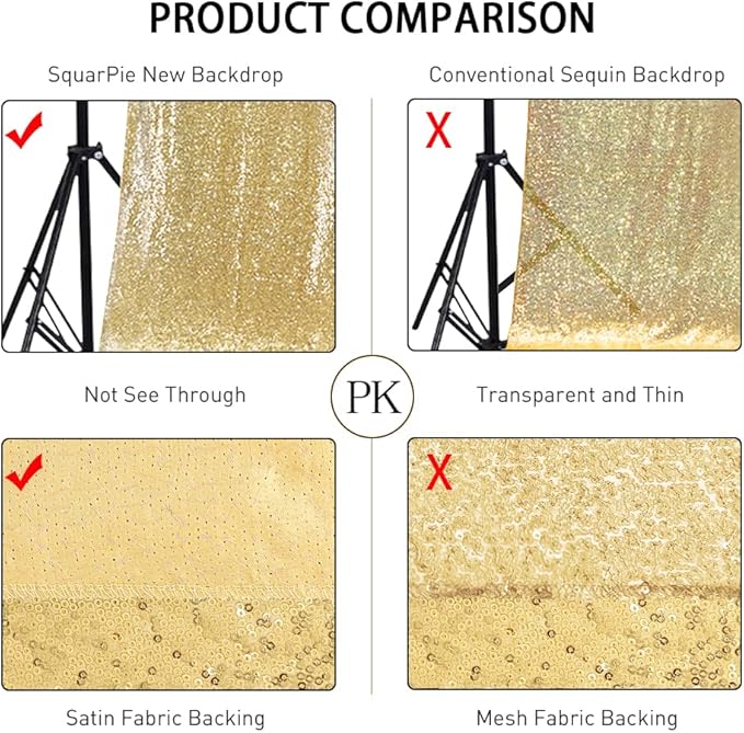 SquarePie Sequin Backdrop Curtain Not See Through Background for Wedding Party 4FT x 7FT Gold
