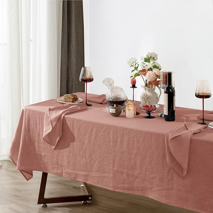 Rectangular Linen Tablecloth in Muddy Pink, 60 x 108 Inch, 100% Linen