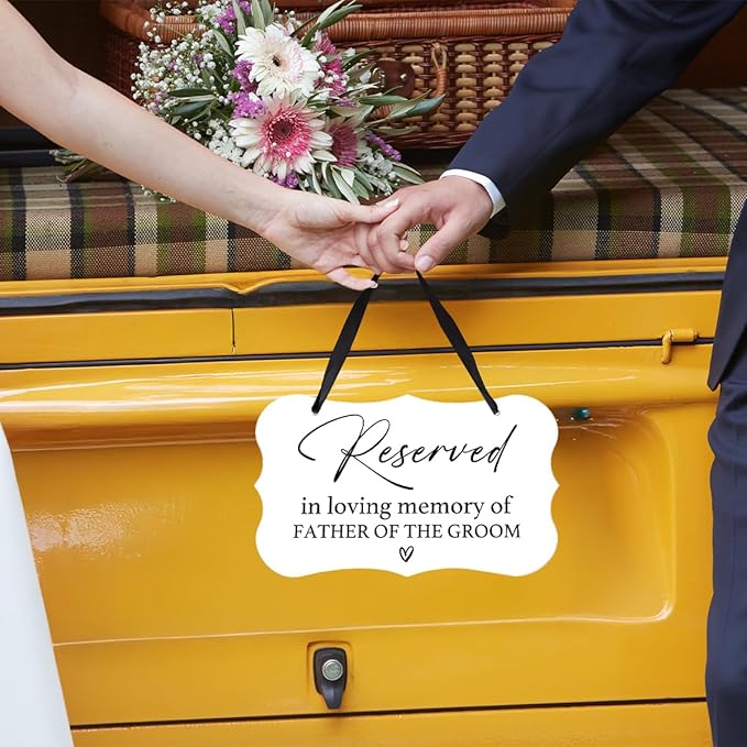 Acrylic Wedding Sign, Ring Bearer Sign, Reserved Seating Signs, for Father of The Groom, Rustic Wedding Decor Signs, Acrylic Wall Art With Ribbon for Chairs Weddings Decor and Event Party (White)