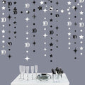 Silver Black 10th Birthday Decorations Number 10 Circle Dot Twinkle Star Garland Metallic Hanging Streamer Backdrop for Girls Boys Double Digits Ten Years Old Birthday 10th Anniversary Party Decor