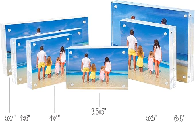 Meetu Acrylic 5x5 Picture Frame 5 Pack Clear Two Sided Desk Photo Frame Magnetic Frame Inner Size 4x4 with Gift Pack for Display Family Pictures Baby Photos Friends Pictures Pet Dog Picture