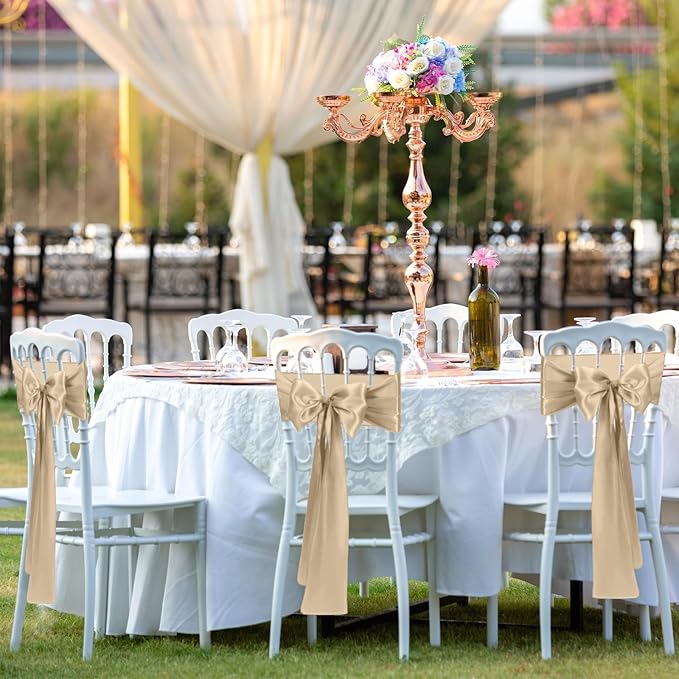 Chair Sashes, 100 Pack Champagne Satin Ties for Wedding Decor
