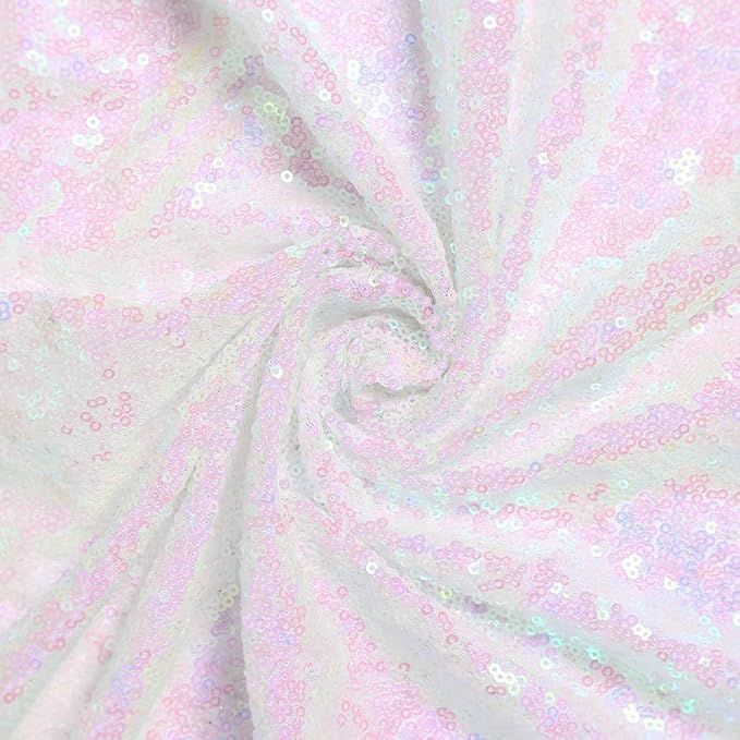JYFLZQ White Iridescent Sequin Backdrop Curtains 2ft x 8ft 4 Panel Glitter Photo Booth Backdrops Sparkly Photography Background Drapes for Parties Wedding Bridal Showers