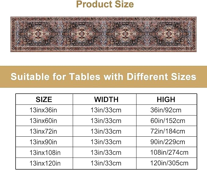 Vintage Boho Floral Table Runner, Rustic Country Farmhouse Black Bohemia Flower Pattern for Home Kitchen Table Decor Dining Coffee Room Party Decor 13x108in