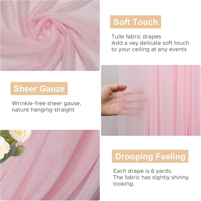 Wokceer Blush Pink Wedding Arch Draping Fabric Backdrop 4 Panels 28.7" X 20FT Sheer Drapes Fabric for Wedding Arbor Ceremony Party
