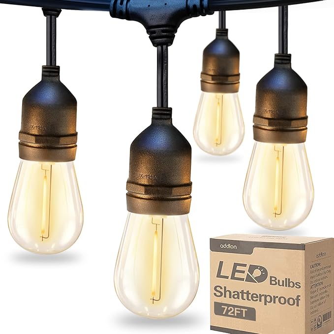 String Lights 72 FT Outdoor Warm White LED Shatterproof Edison Bulbs