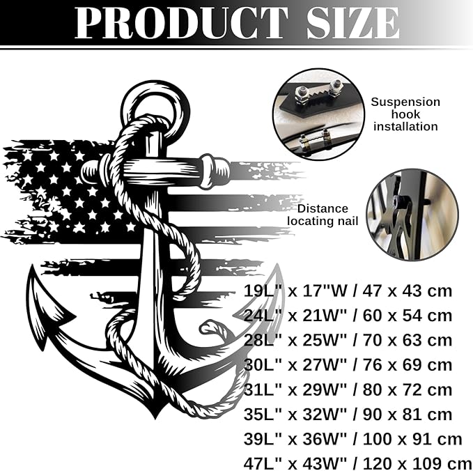 lunwall Metal Anchor Wall Decor, Anchor Metal Sign, Metal Anchor Decor, Anchor Metal Wall Art, Metal Nautical Wall Decor, Metal Wall Decor Coastal, Anchor Wall Decor (black, 35L x 32W / 90 x 81 cm)