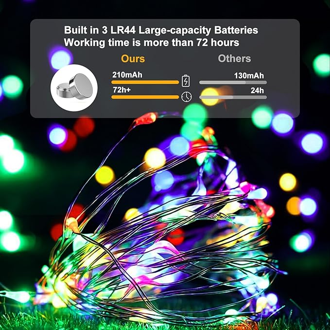 pozzolanas 12 Pack Multicolor Battery Operated String Lights - 7ft Waterproof Fairy Lights with 20 LEDs for Home, Mason Jar, Party, Wedding, Halloween, Christmas Decorations