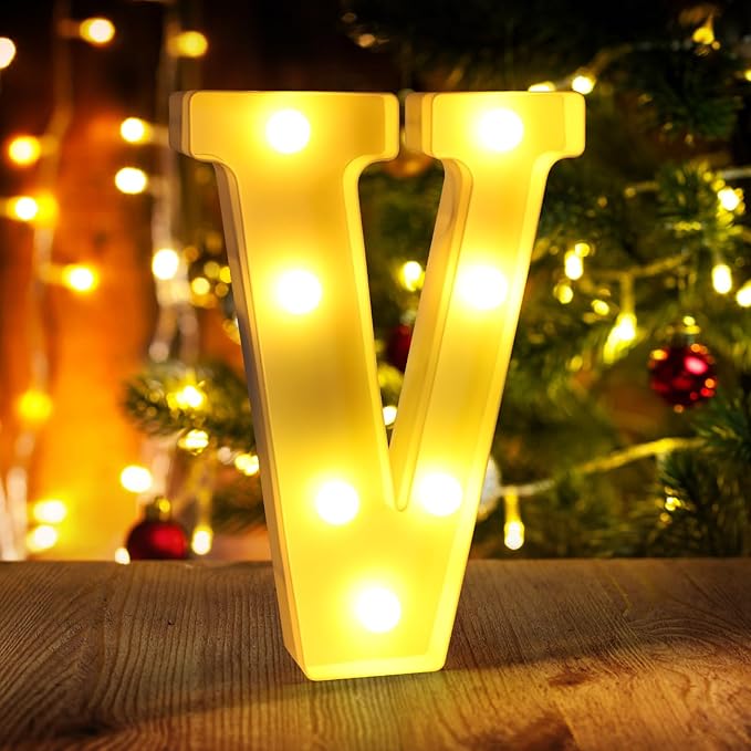Light Up Letters V,LED Sign Marquee Letters 26 Alphabet for Party Birthday Name,Wedding,Christmas Decorations,Personalized Name Sign Letter for Centerpieces Table and Wall Decor