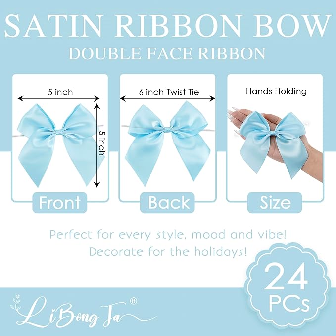 Gift Wrap Bows, 24 Pack 5-Inch Satin Ribbon Bows with Twist Ties