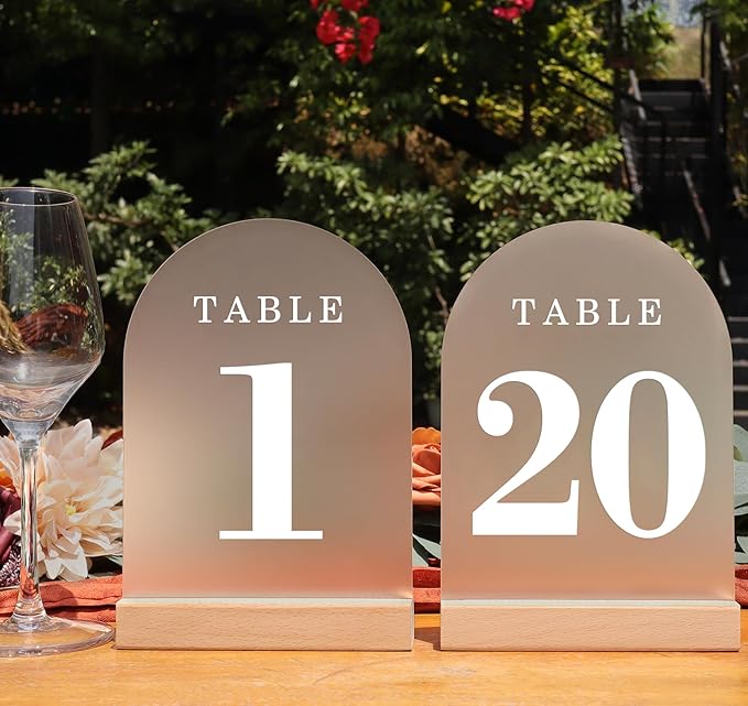 Tabletop Signs 1-20 Frosted Acrylic with Wood Stands, 5x7 Inch