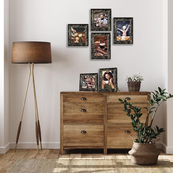 5x7 Picture Frames Set of 4- Rustic Retro Photo Frame with Real Glass Wall Mount and Tabletop Display Family Friends Wedding Gift