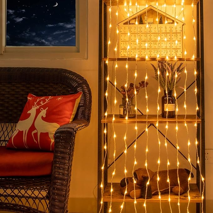 AWQ 300 LED 6.6ft x 9.8ft Window Curtain String Light Window Fairy Lights 8 Modes for Christmas Wedding Home Garden Bedroom Outdoor Indoor Wall Decor (Warm White)