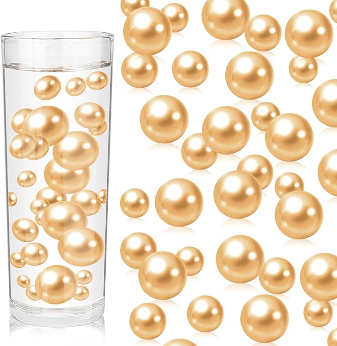 Vase Filler Beads, 100 Light Brown Faux Pearls, 3 Sizes, No Hole