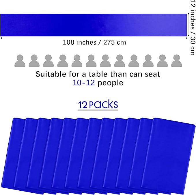 Aneco 12 Pack Satin Table Runner 12 x 108 Inch Dark Blue Long Wedding Satin Silk Table Runner for Wedding Banquet Graduations Birthday Party Decoration